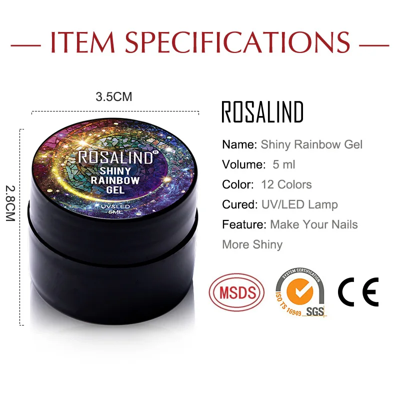 Rosalind 5Ml Glitter Diamond Gel Polish Heldere Pailletten Hybrid Vernissen Voor Manicure Nail Art Design Gel Polish Top En base Set