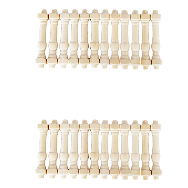 

24Pcs DIY Spindles Balusters Wooden Dollhouse Miniature 1/12 Scale Stair Railing Decoration Toys