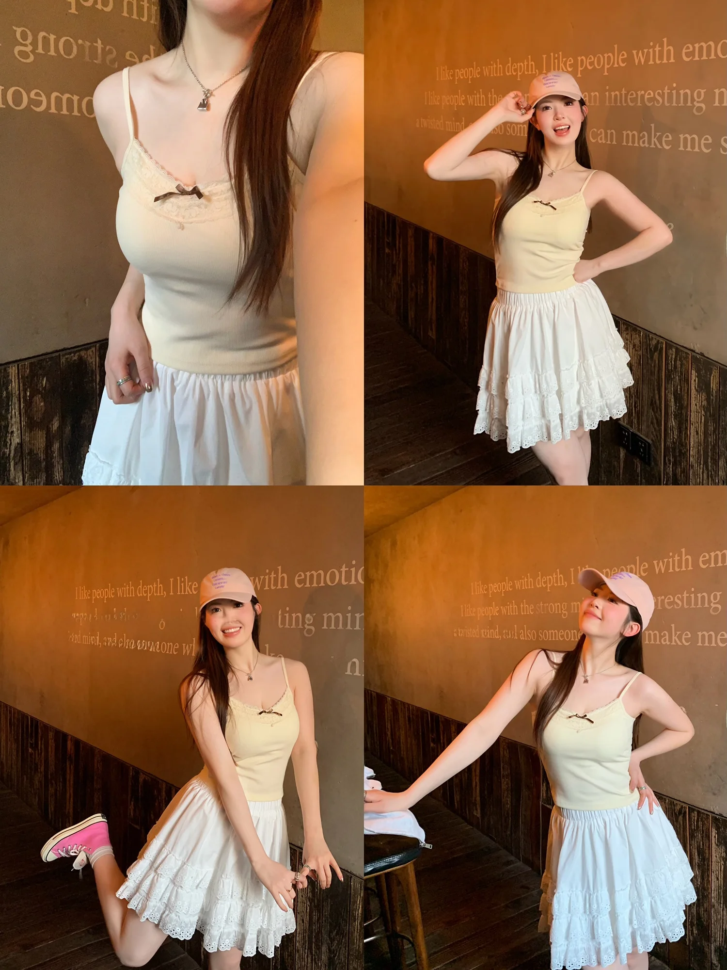 

Новая женская короткая юбка А-силуэта с высокой талией, кружевным дизайном и эффектом многослойности, весна-лето, Sle Xiao en Meimei XSMM, утягивающая фигуру