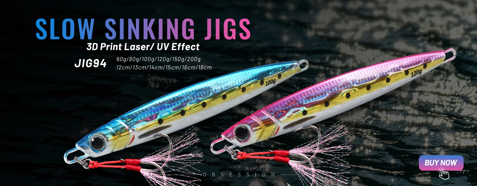 OBSESSION J15 40g-500g Sea-bream Slow Sinking Jigging Lure Seabass Fishing Saltwater Bait Carp Trout Fishing Jigbait Assist Hook