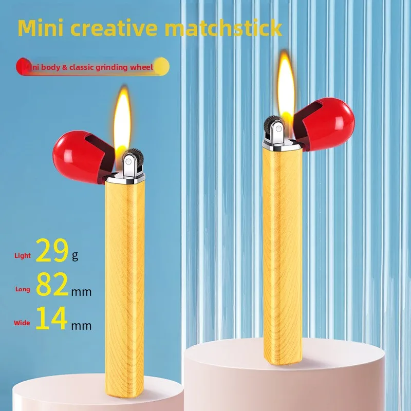 Matchstick Shaped Grinding Wheel Open Flame Inflatable Lighter Compact Mini Portable Igniter Household Butane Gas Lighter