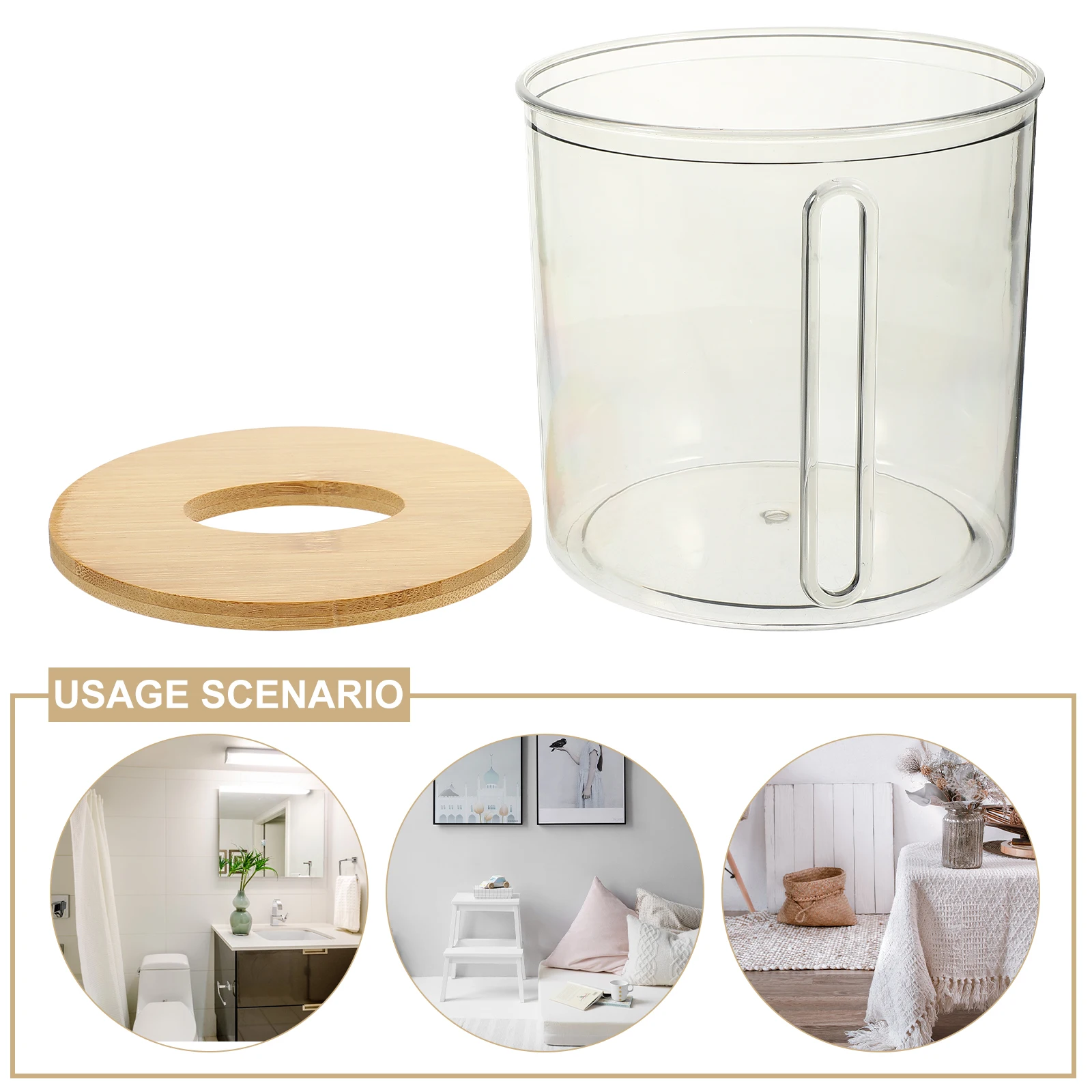 1pc Round Tissue Box Cover Clear Plastic Napkin Holder For Home Living Room Bathroom Car Multifunctional Household Storage