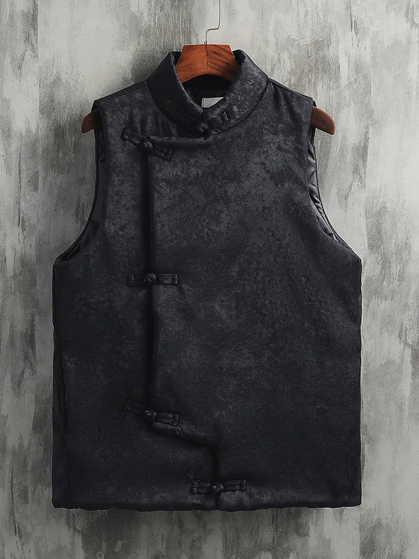 Chinese Style Men's Jacquard Buckle Cotton Suit Vest New Wear Autumn and Winter Sleeveless Waistcoat