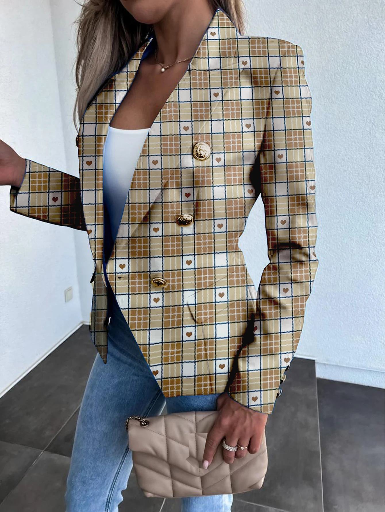 

2024 Women Vintage Plaid Blazer Jacket Spring Summer Long Sleeve Casual Thin Blazers Coats Elegant Office Lady Suits Outwear