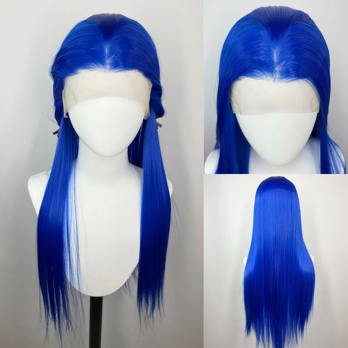 

Синий парик Klein, длинные прямые парики 13x4, кружевные передние парики для женщин с высококачественным синтетическим термостойким косплеем, вечерние, 26 дюймов