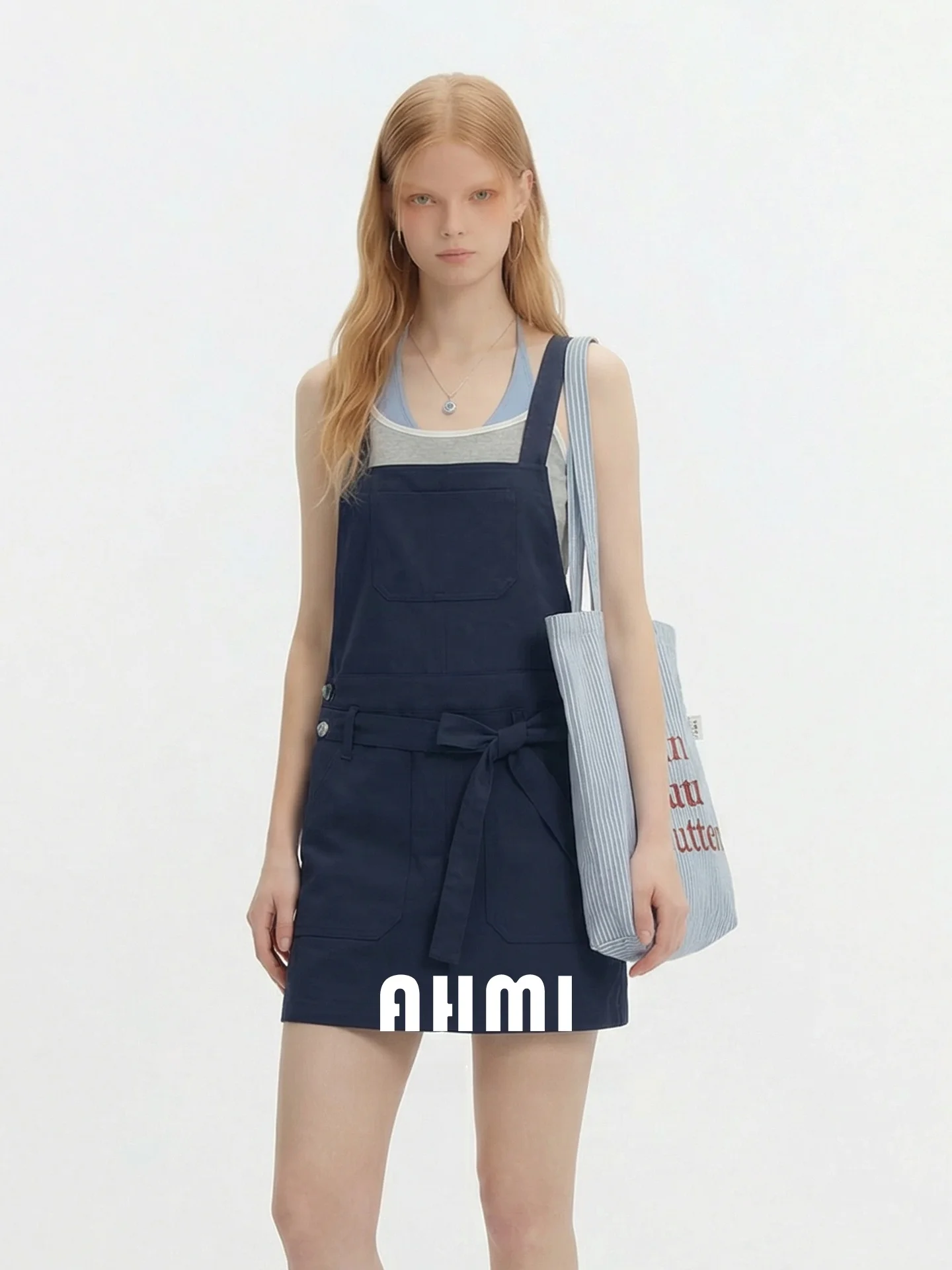 

AHMI Retro High Quality Color Women's Shortie Dress Casual Loose Fit Summer New Style Workwear Overalls Skater Dress
