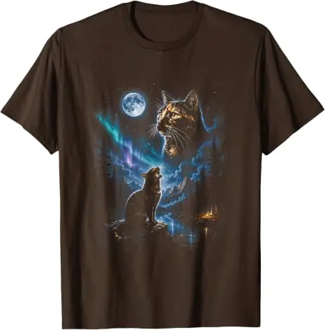 Schildkrötenkatze heult den Mond an – Vintage Katzen-Halloween-T-Shirt – Y2K 90er Jahre Kunst – Grafik für Katzenliebhaber – Ästhetische Kleidung – Neuheit-T-Shirt – Detail 3