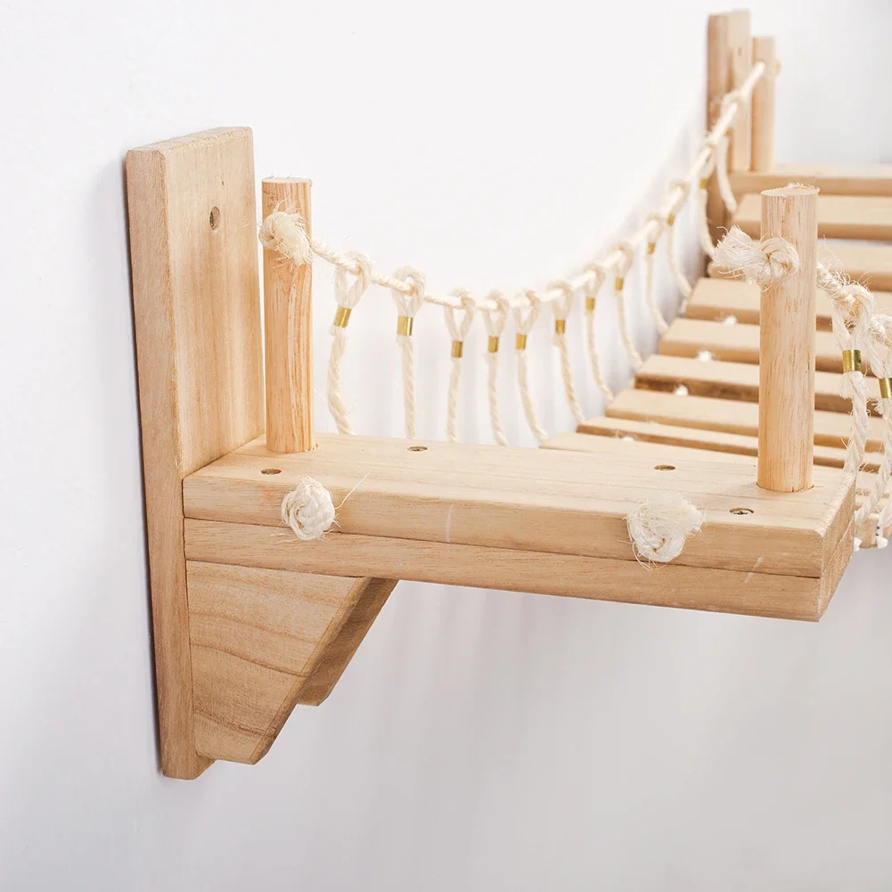 Solid Wood Cat Tree with Suspended Bridge Wall-Mounted Cat Tree Frame For Kittens Adult Cats and All Sizes - Image 6