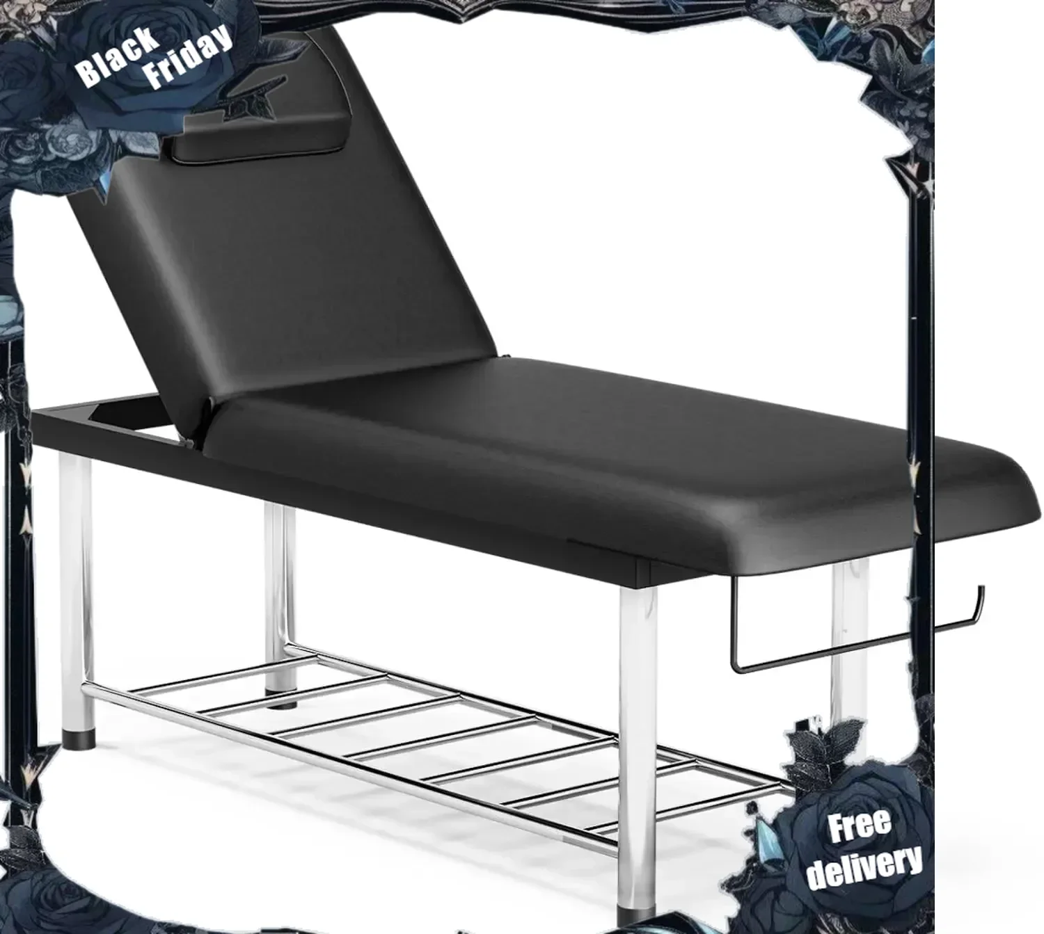 Professional Massage Table Stationary 550lbs Heavy Duty Exam Bed for Treatment Medical Therapy Tattoo, Backrest Adjustable