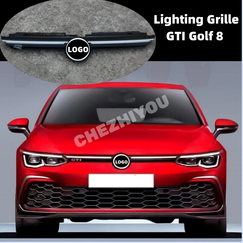 For Volkswagen Golf 8 GTI Front Grille and Lamp Headlight Dynamic Light Golf 8 LED Lighting Grille Center Logo Car Accessories