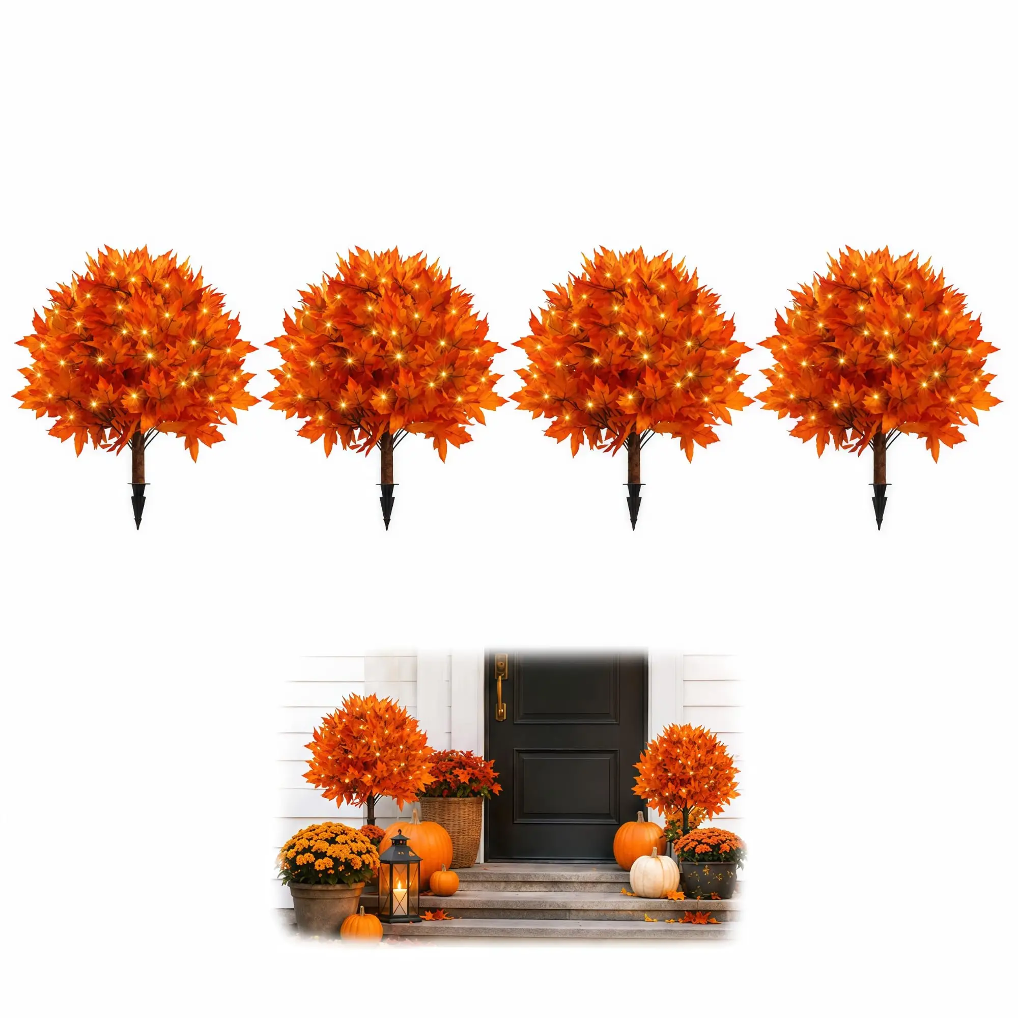 Light-Up Autumn Maple Tree, Reusable Seasonal Yard Stake Decor (4 Pcs)