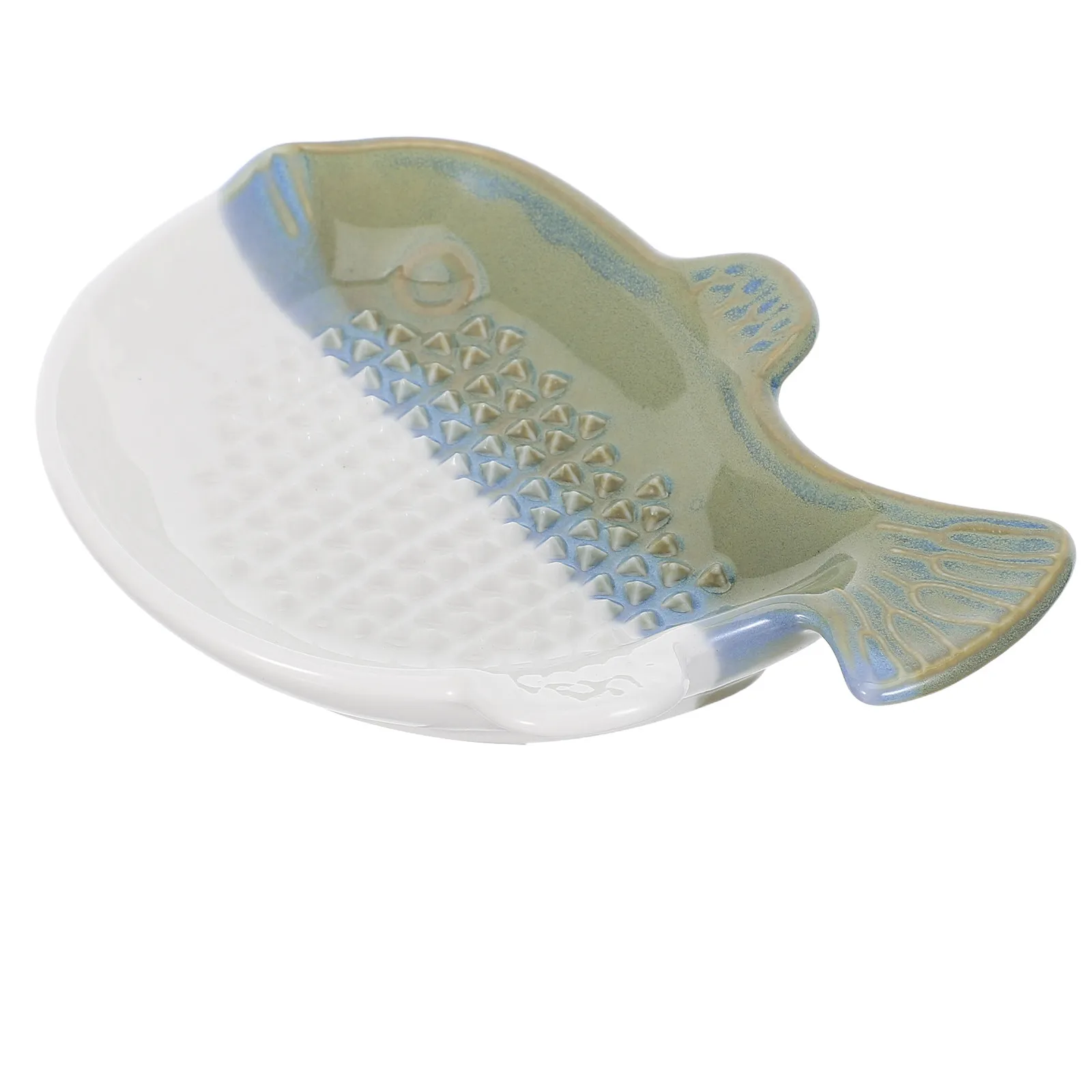 Ceramic Ginger Grater Plate Fish Shape 4.8x3.5 Inches Kitchen Garlic Grinding Dish Fine Grating Plate with Cleaning Brush