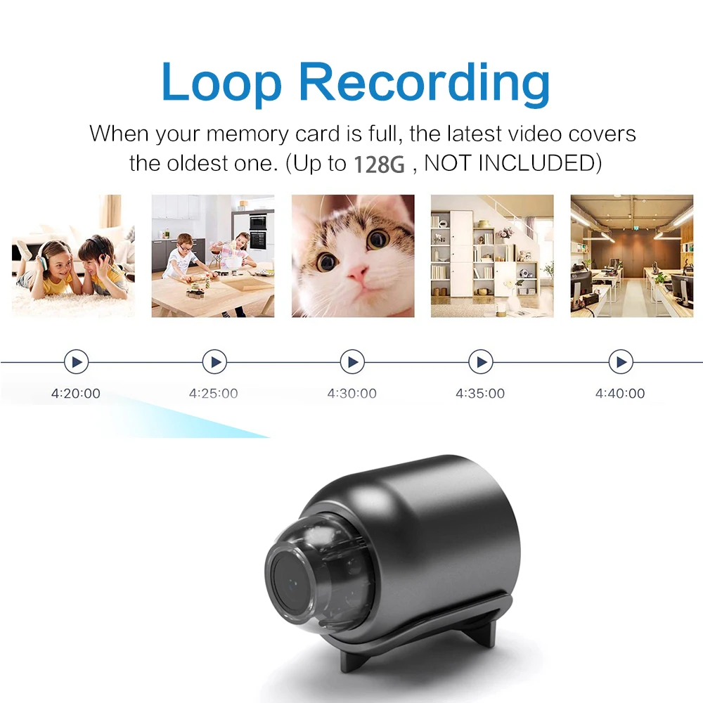 X5 720P WiFi Mini Camera Included Sound Detector App Control for Home Office USB Baby Monitor Take Screenshots Record Videos