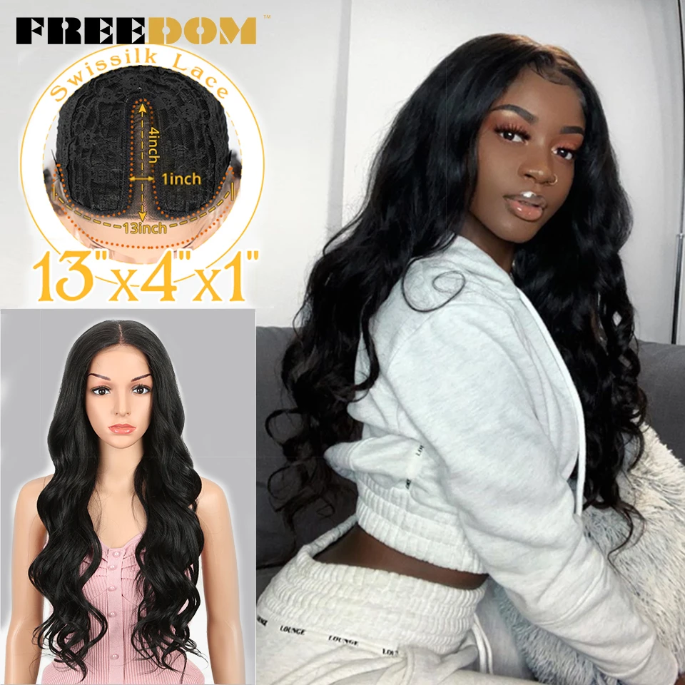 FREEDOM Synthetic Lace Wigs For Black Women Highlight Orange Ginger Blue Red T Part Lace Wig Ombre Brown Long Wavy Cosplay Wigs