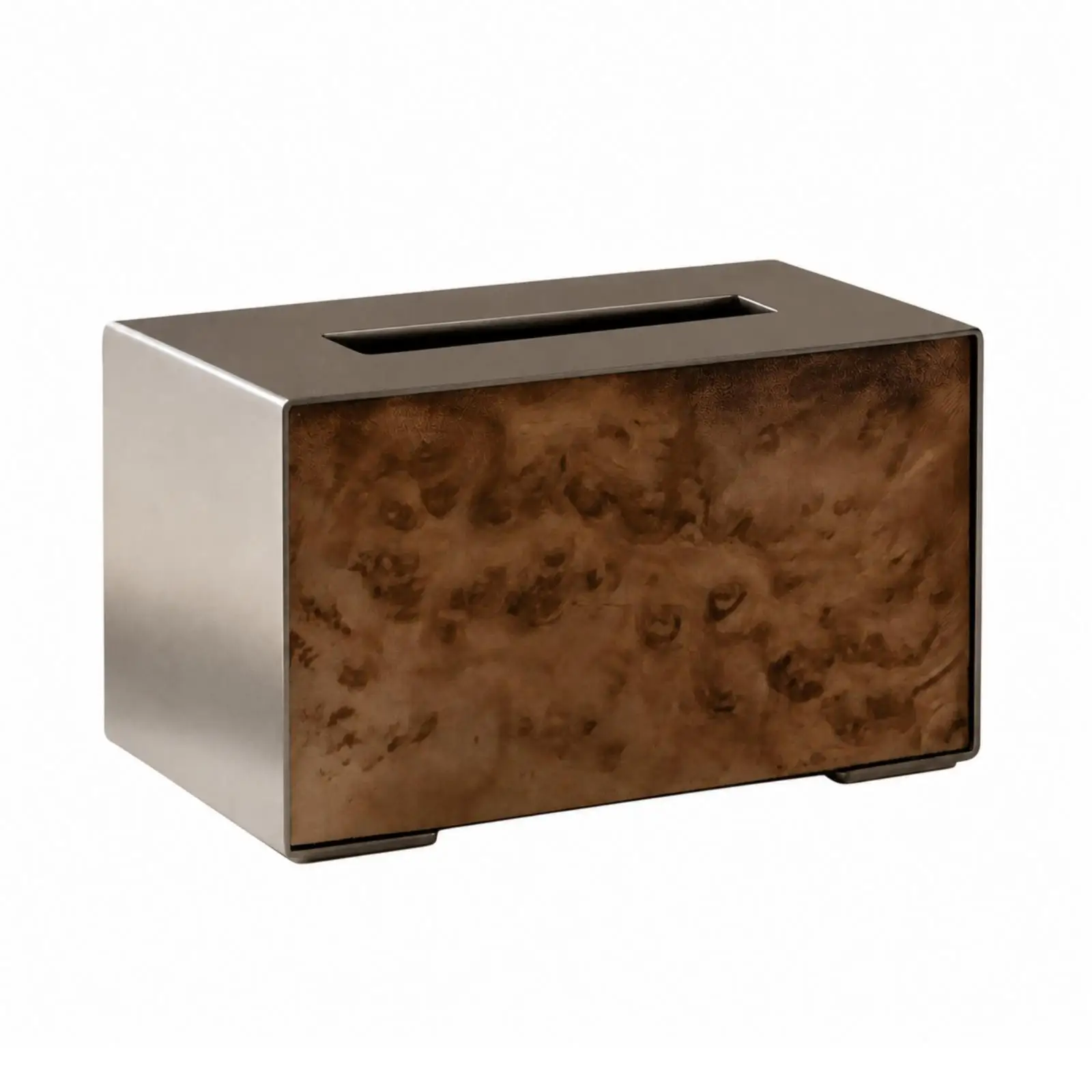 Tissue Box with Marbled Panel | Silver-Toned Metal Body, Modern Minimalist Design, Tissue Box Cover, for Tabletop