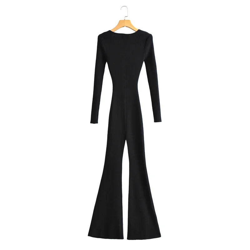 Dave&Di 2023 England Style Ins Fashion Blogger High Street Retro Zippers Jumpsuits Women Sexy Sheath Knitted Jumpsuits