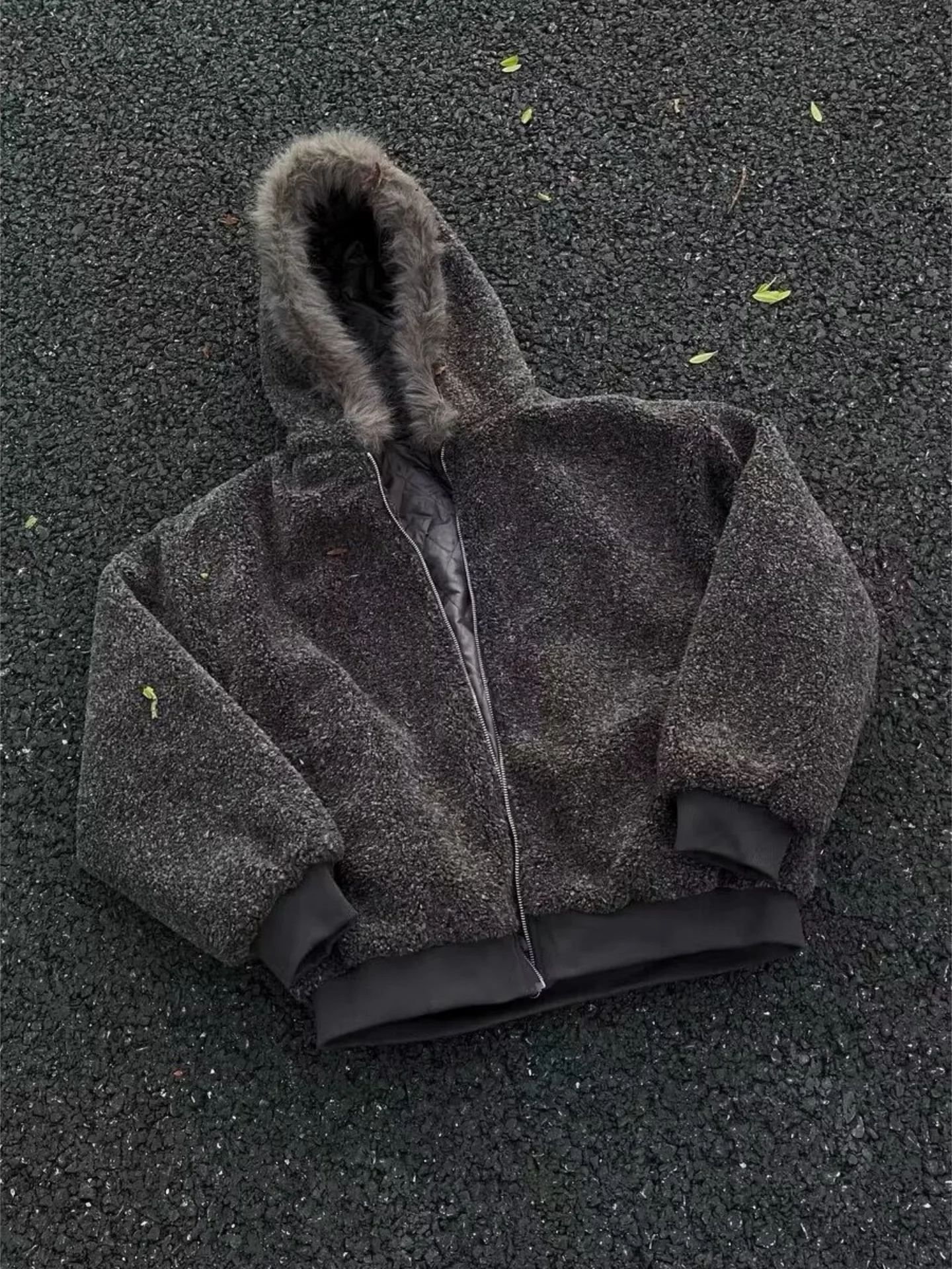 

American Sle Thiened Winter Cotton Jaet Men's Warmth eepskin Parka Coat with Large Fur Collar Trendy Retro Cottonwear