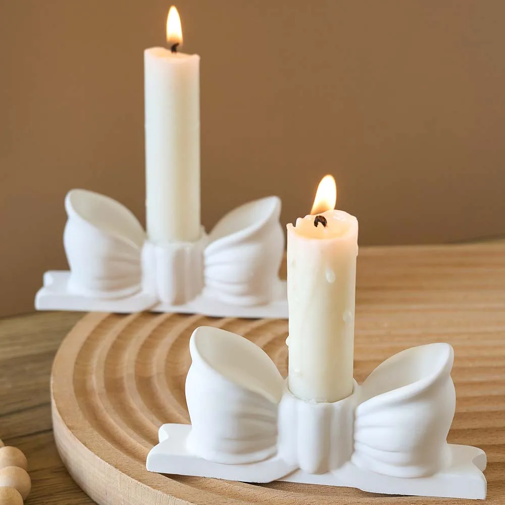 Bowtie świecznik silikonowe formy DIY ręcznie robiona kokardka świecznik tynk beton żywica rzemiosło formy odlewnicze artykuły do dekoracji wnętrz