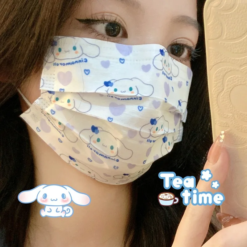 10pcs Sanrios Cinnamoroll Printed Mask Cartoon Cute Anime Disposable Independent Packaging Breathable Face Mask Cotton