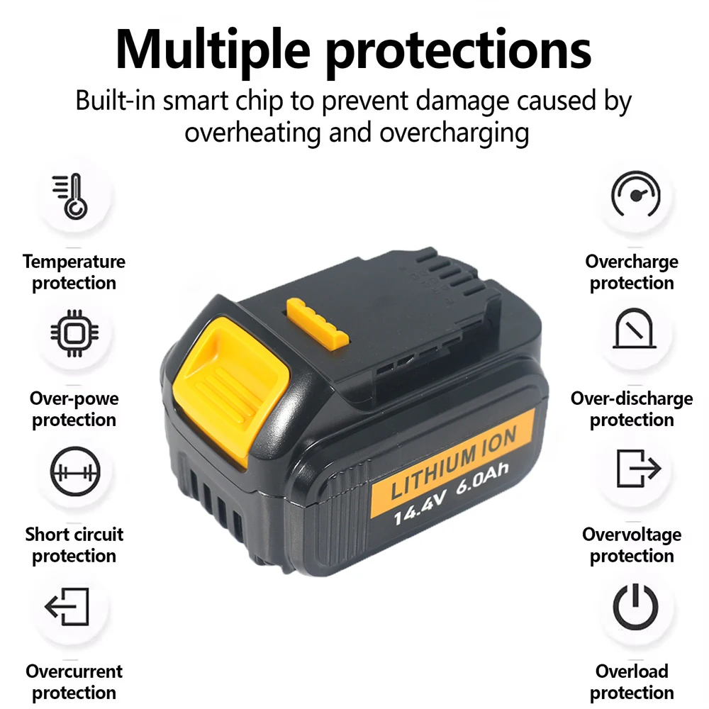 Baterie Dewalt DCB140 Lithium-iontová pro 14,4V 6Ah dobíjecí baterie pro elektrické nářadí DCB142 DCD735L2 DCF835C2 DCF835L2 DCL030 DCB140 - náhled 6