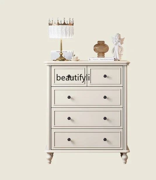 غرفة معيشة فرنسية ذات صدر أبيض أمريكي، خزانة حائط ذات أدراج من الخشب الصلب على طراز كريمي لغرفة النوم المنزلية