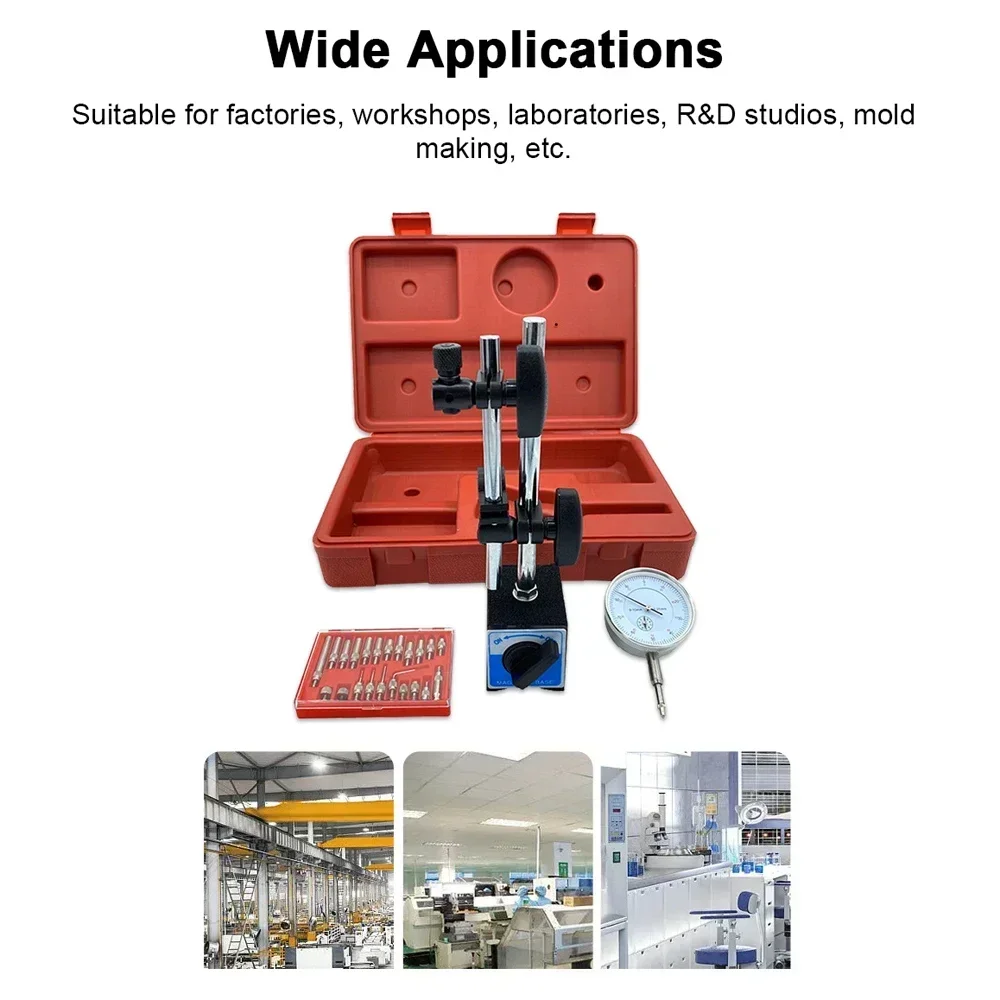 Dial Indicator with Magnetic Base Magnetic Measuring Gauge Stand Set Meter Holder Fine Adjustment Magnetic Clamping Bracket Kits
