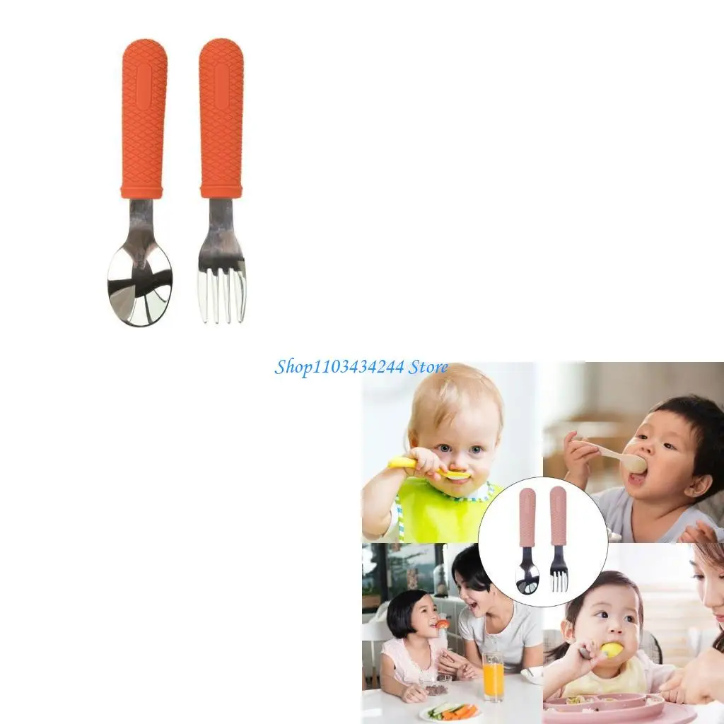 

Children Cutlery Spoon Fork with Silicone Holding for Toddlers Baby Utensils