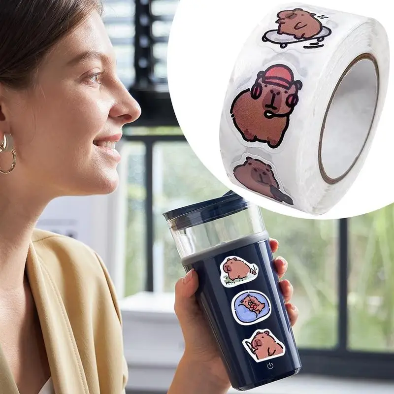  500Pcs per roll Cartoon Capybara Animal Stickers Cute Reward Sticker Notebook Suitcase Laptop Stickers Decal