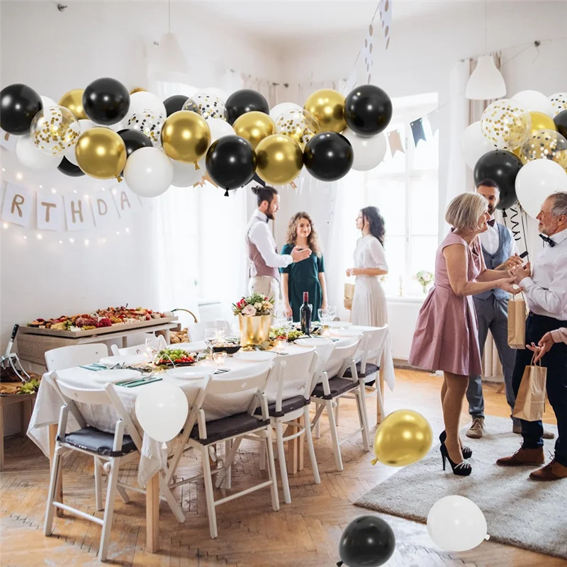 Palloncini ABFI in oro bianco e nero da 100 pezzi con palloncini coriandoli in oro metallizzato e nero da 12 pollici per la cerimonia di classe di laurea