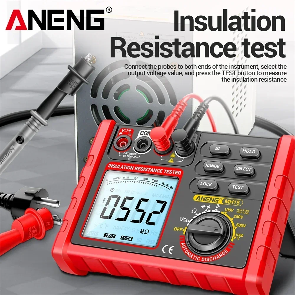 Aneng mh15 testador de resistência à terra de isolamento medidor digital descarga automática ac dc testador de tensão lcd megôhmetro voltímetro