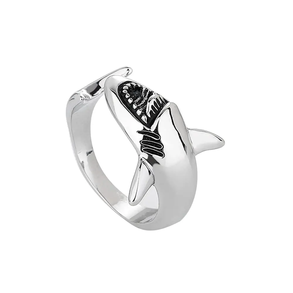 

Кольца с белыми акулами: милые и эффектные украшения для женщин и мужчин, из серебра с покрытием, регулируемые, в виде морских животных, рыб, гигантских акул, открытые, для многослойного ношения