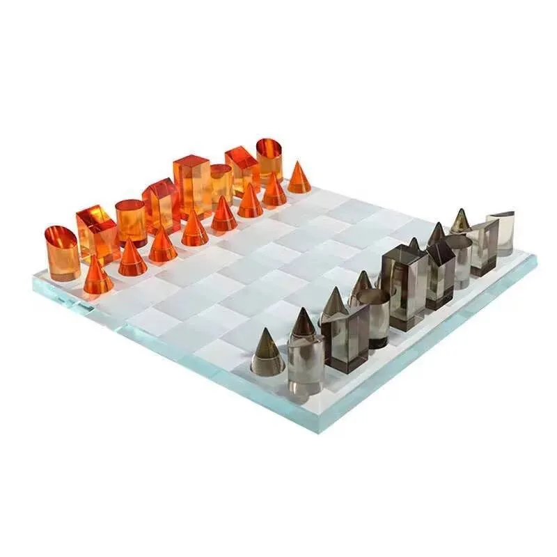 Room decor Nordic minimalist crystal glass chess board chess pieces ornaments desktop decoration accessories gifts