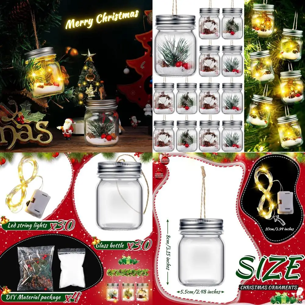 

Набор рождественских стеклянных украшений своими руками - прозрачные заполняемые банки для рукоделия, деревенские елочные украшения для фермерского дома