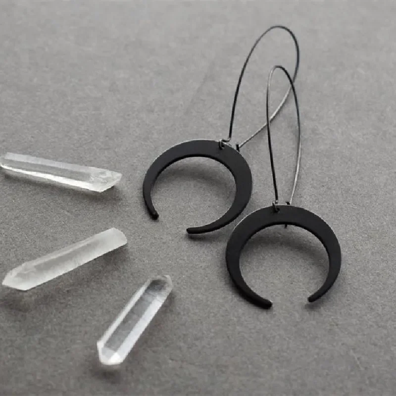 New Gothic Black Moon Crescent Earrings Celestial Phase Boho Witchy Hippie Jewelry Rock Punk Women Gift Pagan Statement Trend view 5