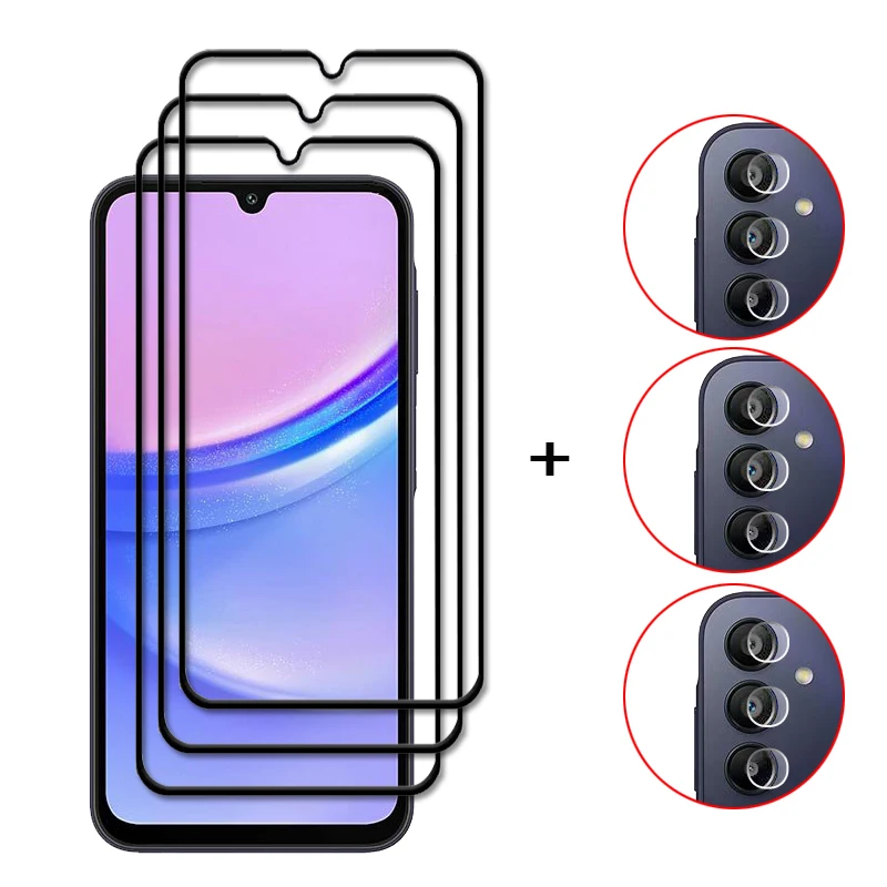 6w1 dla Samsung Galaxy A15 Pełna osłona ze szkła hartowanego Samsung Galaxy A15 Ochrona ekranu 9H Folia obiektywu dla Samsung Galaxy A15