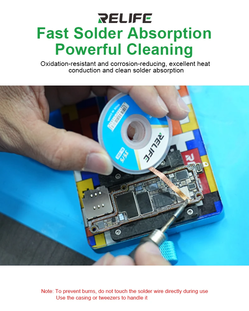 RELIFE RL-20C Premium Pure Copper Desoldering Braid,Oxidation-Resistant, High Absorption for Clean PCB Rework and Solder Removal