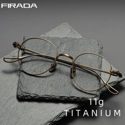 FIRADA Fashion Comfortable Round Glasses Retro Pure Titanium Luxury Eyeglasses Optical Prescription Eyewear Frame Men BK-GP401-C