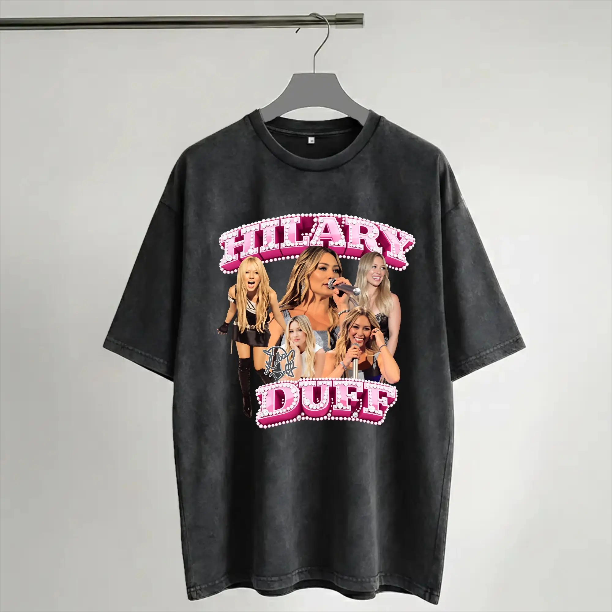 Hilary Duff The Lucky Me Tour 2026 Outfit Washed T Shirts for Men Women Streetwear Hip Hop T-Shirts Printed  Tees Tops
