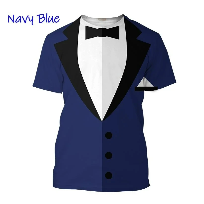 2024 New Men's Tuxedo Tie Uniform 3D Printed Bow Suit T-shirt Casual Short Sleeve Street Unisex Funny Cosplay Tees kids Y2k Tops