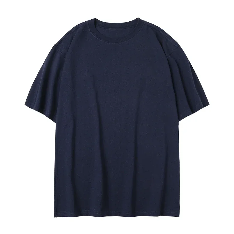 Kurzärmliges, vielseitiges, einfarbiges Baumwoll-T-Shirt mit Rundhalsausschnitt in Übergröße, lockeres Schulterdesign, anpassbares DIY-Werbeshirt