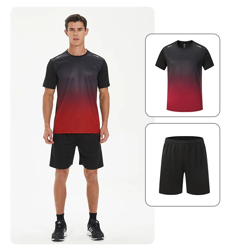 Ropa de Fitness de seda de hielo para hombre, traje deportivo de secado rápido, de manga corta Camiseta deportiva, pantalones cortos, chándal para