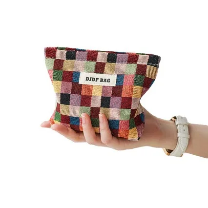 Kleine Reise-Kosmetiktasche, Aufbewahrungstasche, Lippenstift-Liner-Tasche, tragbare Kulturtasche, karierte Tasche – Detail 6