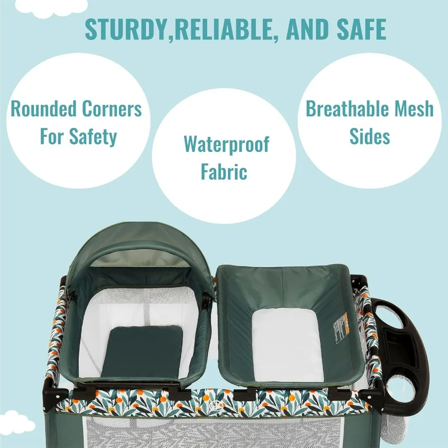 Emily Rose Deluxe Playard in Mellow Yellow with Infant Bassinet and Changing Tray Lightweight Portable and Convertible Playard