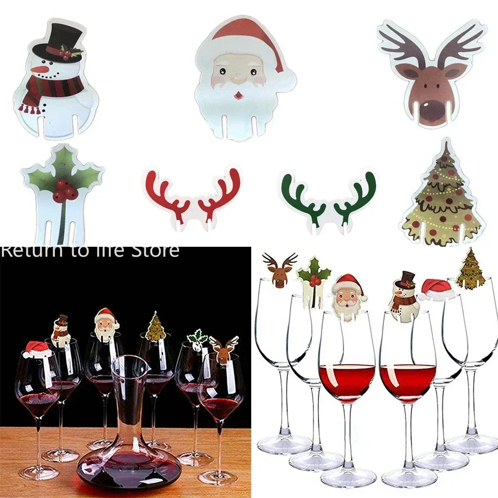 10pcs Christmas Glass Cup Card Santa Claus Hat Wine Glass Decor Ornaments Christmas Decorations Navidad Noel New Year