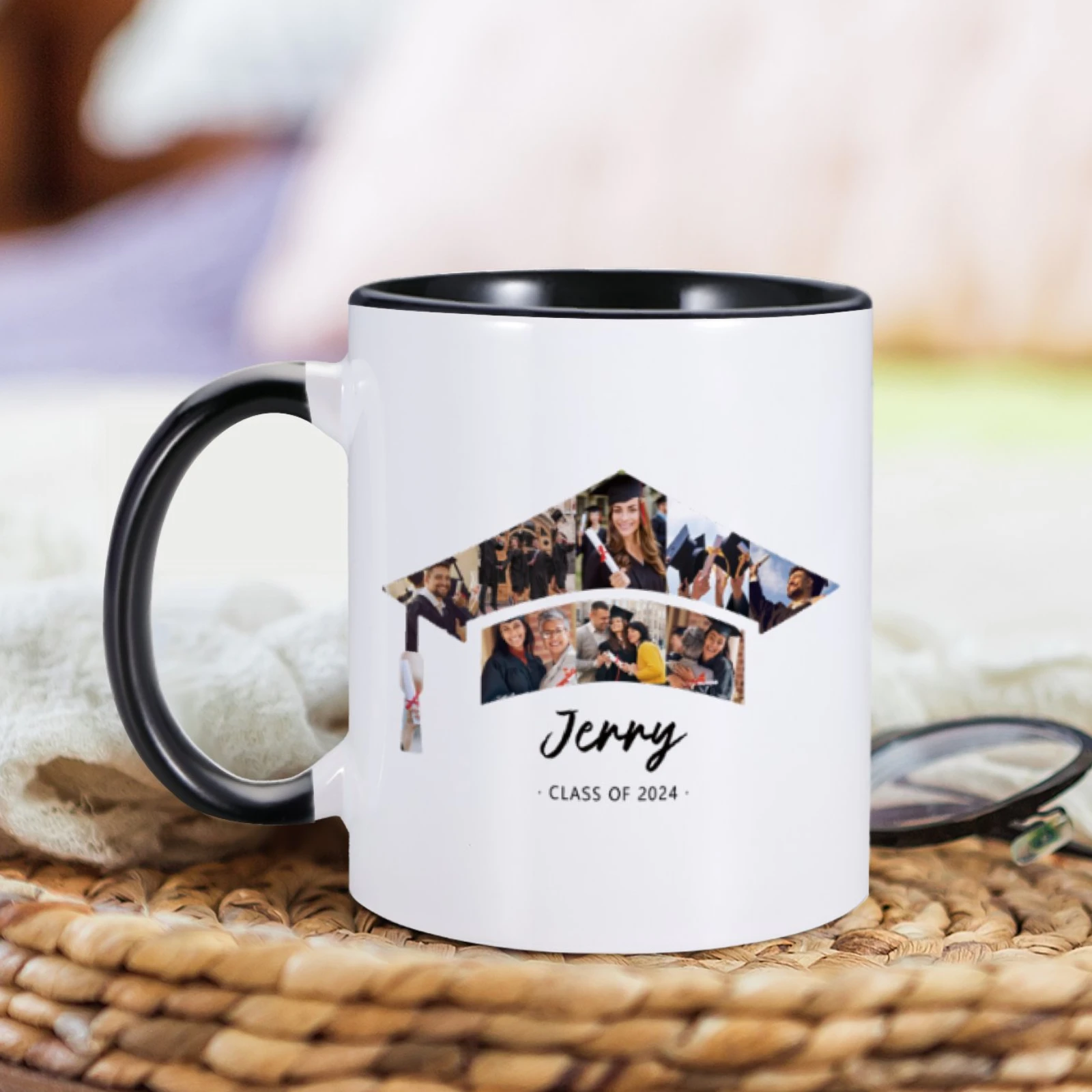 Personalized Graduation Coffee Mug Custom Photo Collage Ceramics Cup with Grad Hat for Class of 2024 Graduate Boy Girl Milk Mugs