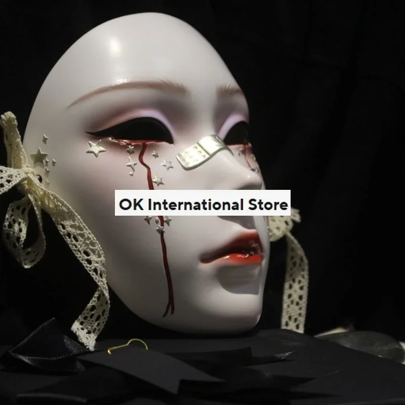 Soul Crop Full Face Tears Mask Ancient Style Cos Hanfu Costume Accessories Props Colorful Sculpture Mask Facial Gift Cosplay