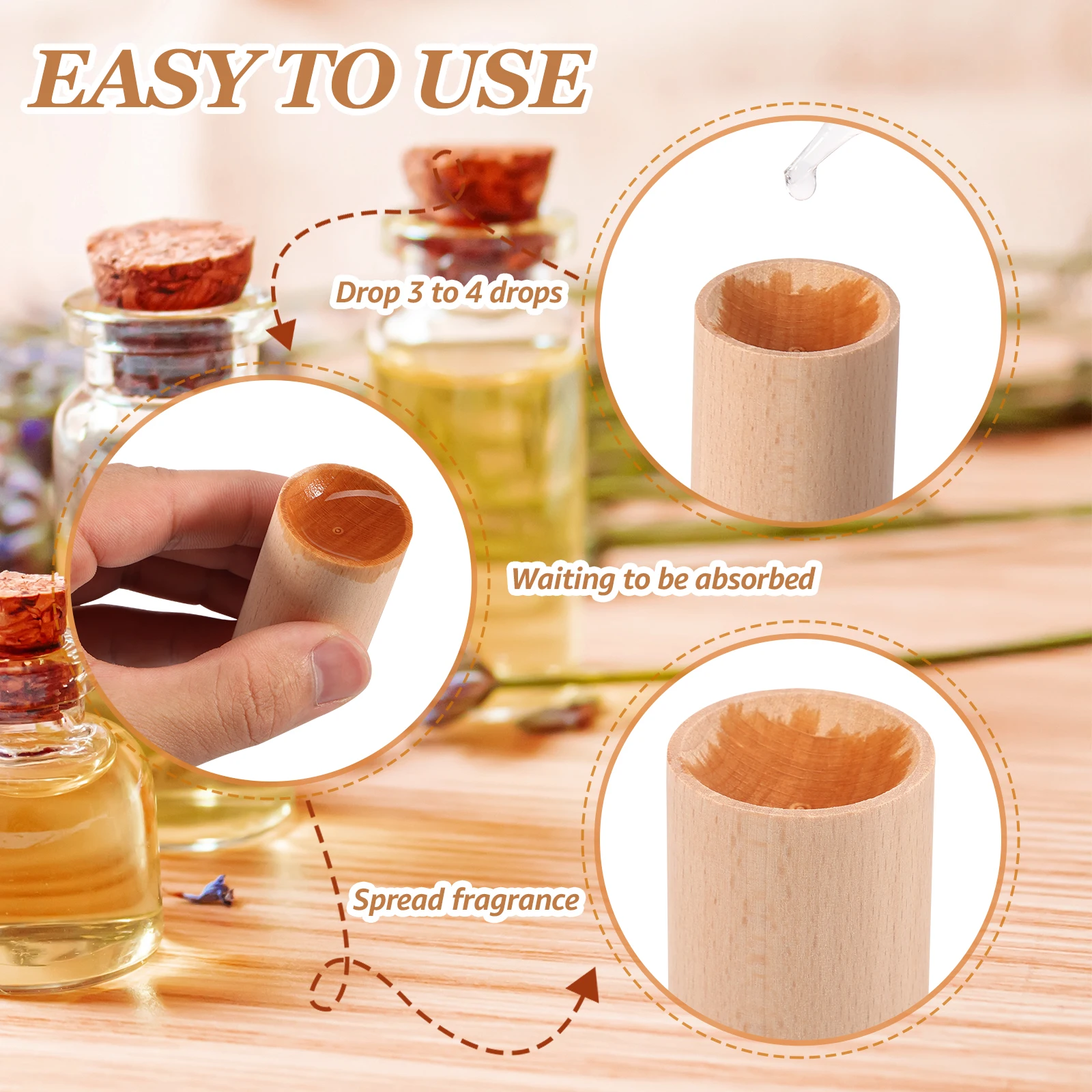 24Pcs Wood Essential Oil Diffuser Compact Wooden Fragrance Diffuser Practical Wooden Aromatherapy Diffuser for Home Office Car