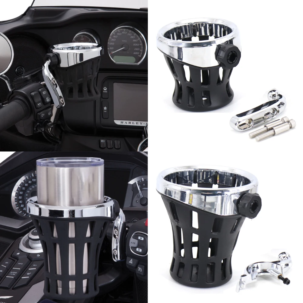 

New Black Chrome Motorcycle Drink Holder Bike Water Cup Bottle Holder Handlebar Bottle Holder coffee stand Accessories Rubber