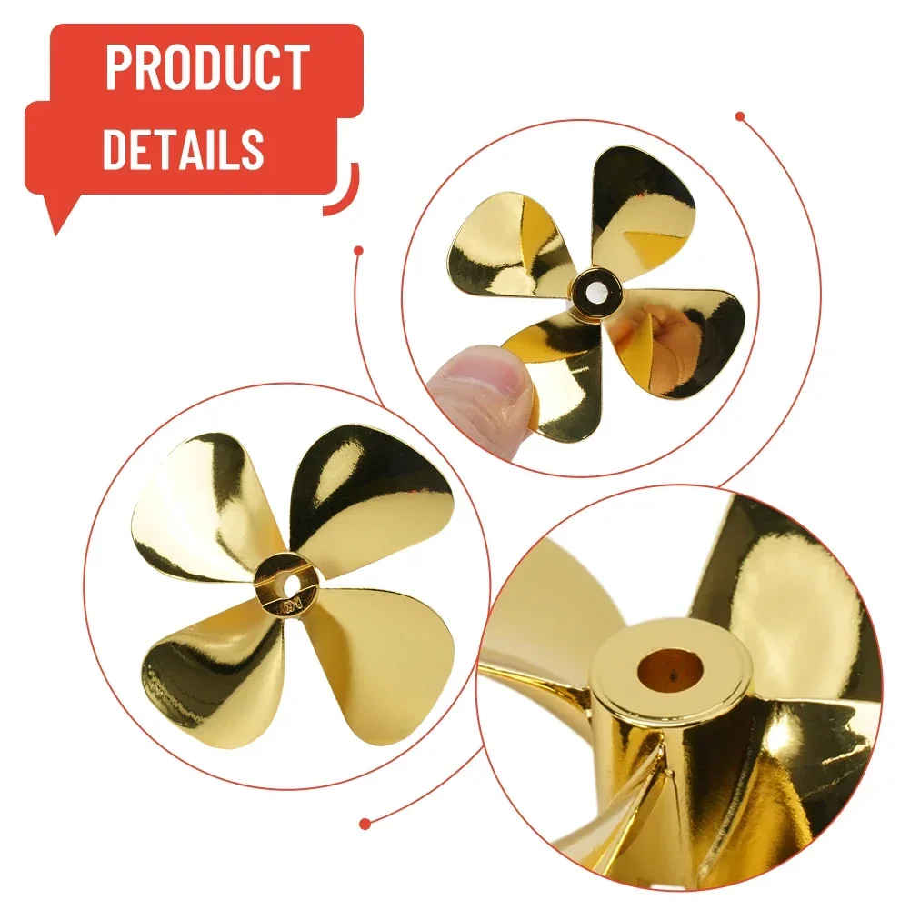 Heavy Duty RC Boat Propeller, 4 Blades, Zinc Alloy Construction, Gold Color Plate, Compatible With RC Marine ROV