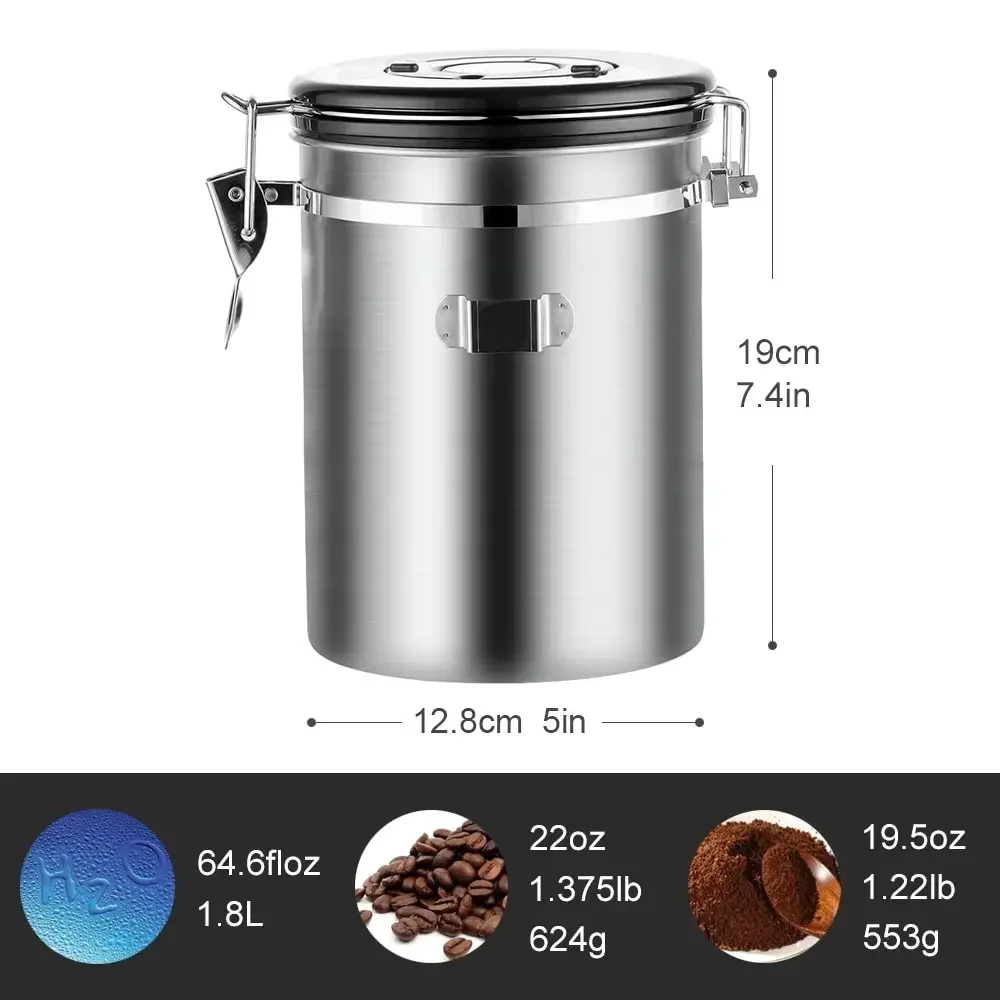 Stainless Steel Airtight Coffee Container Storage Canister Set Jar with Scoop for Coffee Beans Tea 1.5L Tools